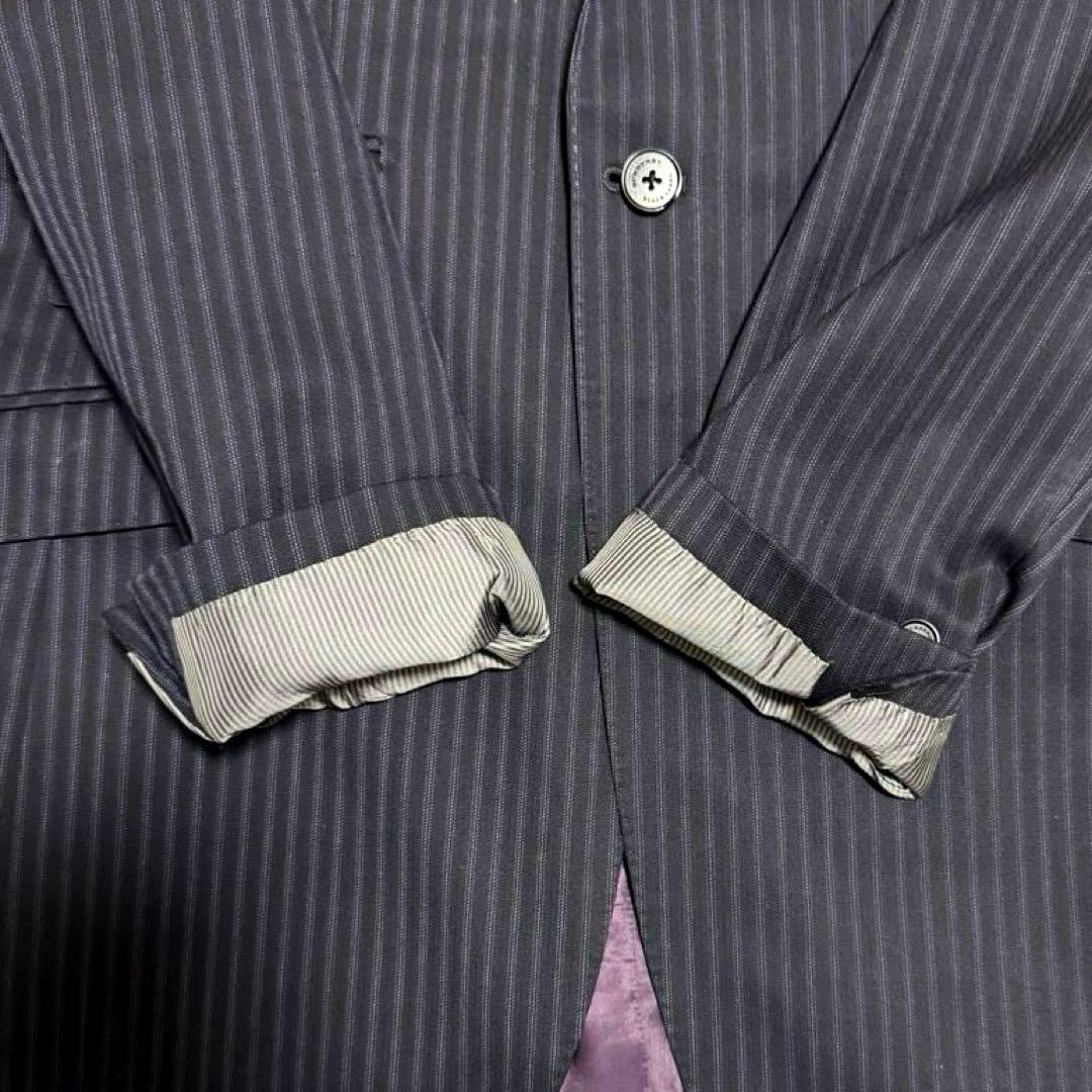 美品バーバリー ブラックレーベル スーツ ダブル 40R 3ピース ネイビー 紫