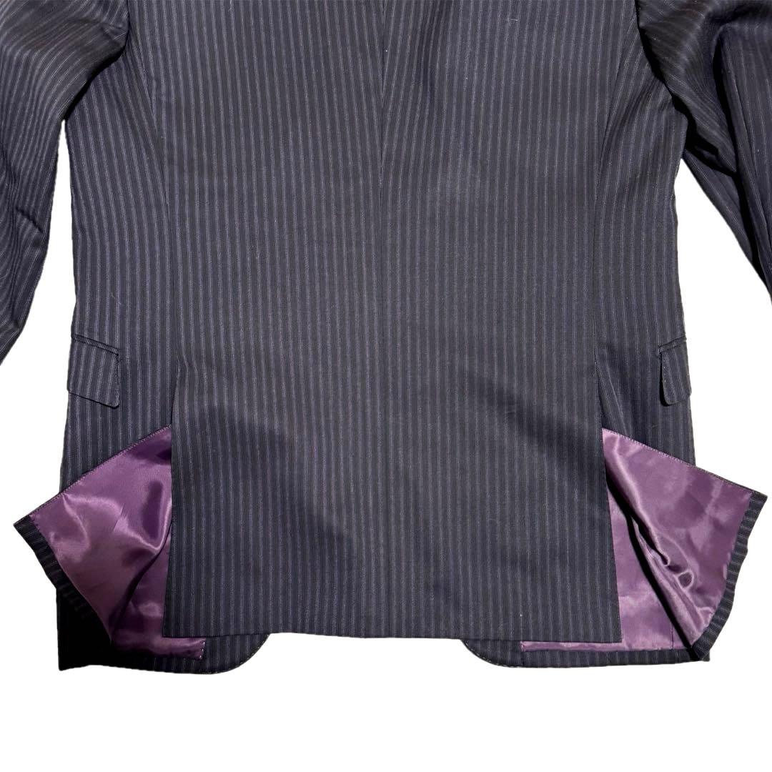 美品バーバリー ブラックレーベル スーツ ダブル 40R 3ピース ネイビー 紫