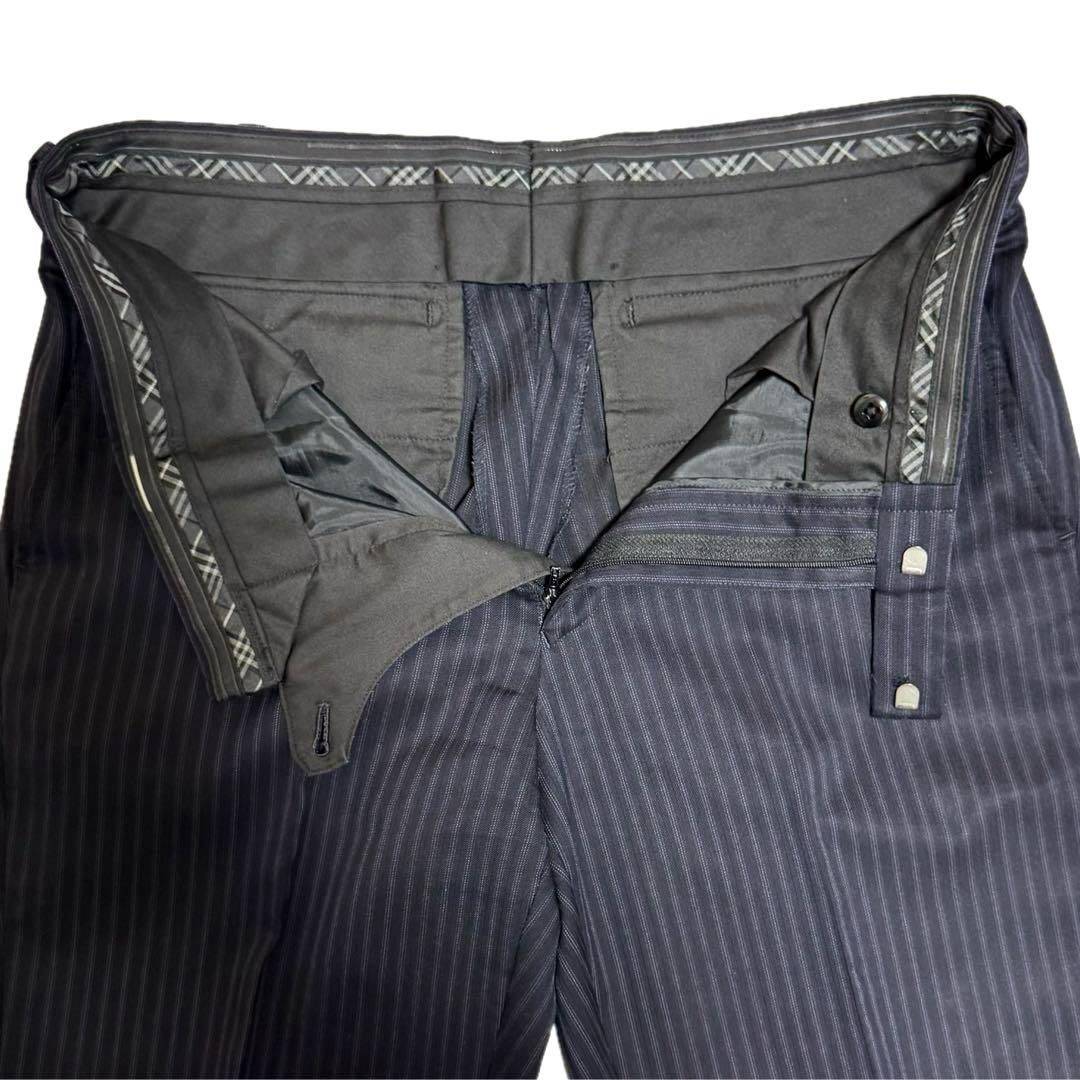 美品バーバリー ブラックレーベル スーツ ダブル 40R 3ピース ネイビー 紫