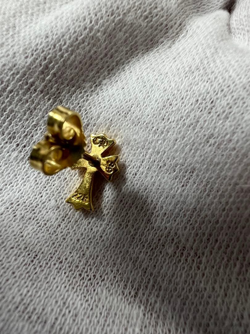 クロムハーツ 22k CH クロスファット スタッド ピアス 純正ダイヤパヴェ