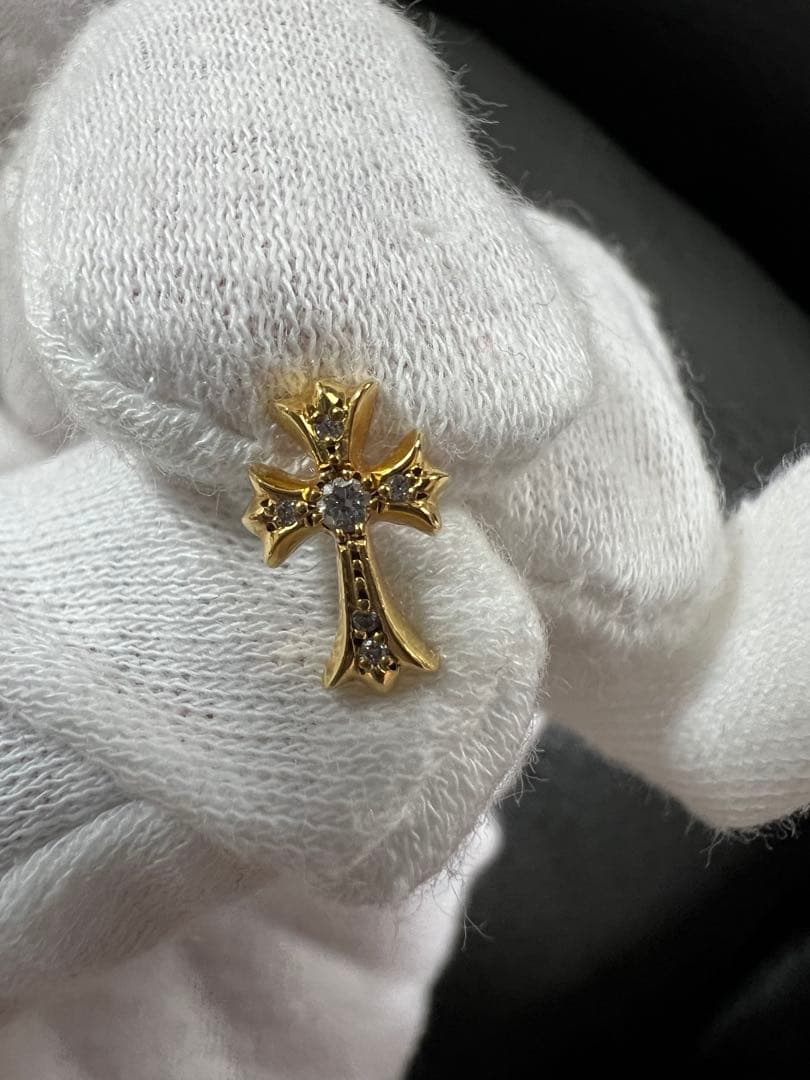 クロムハーツ 22k CH クロスファット スタッド ピアス 純正ダイヤパヴェ