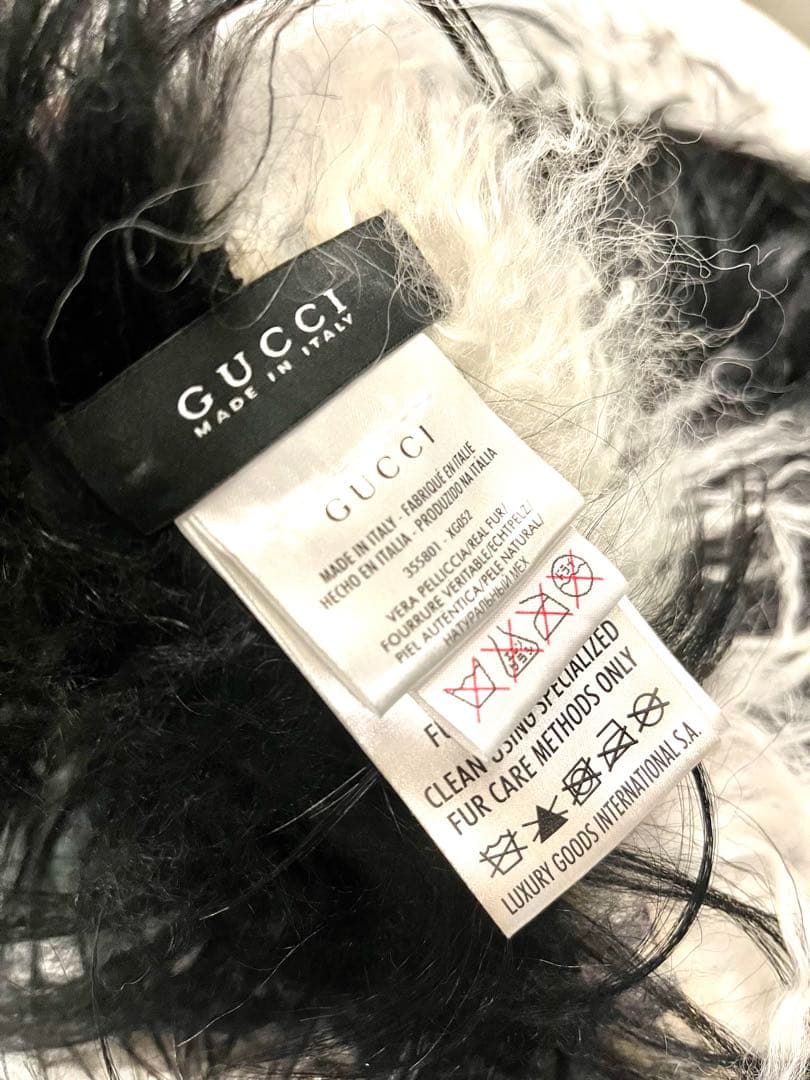 極美品☆グッチ ファー　マフラー ストール　ストール　黒白　毛皮　ラム