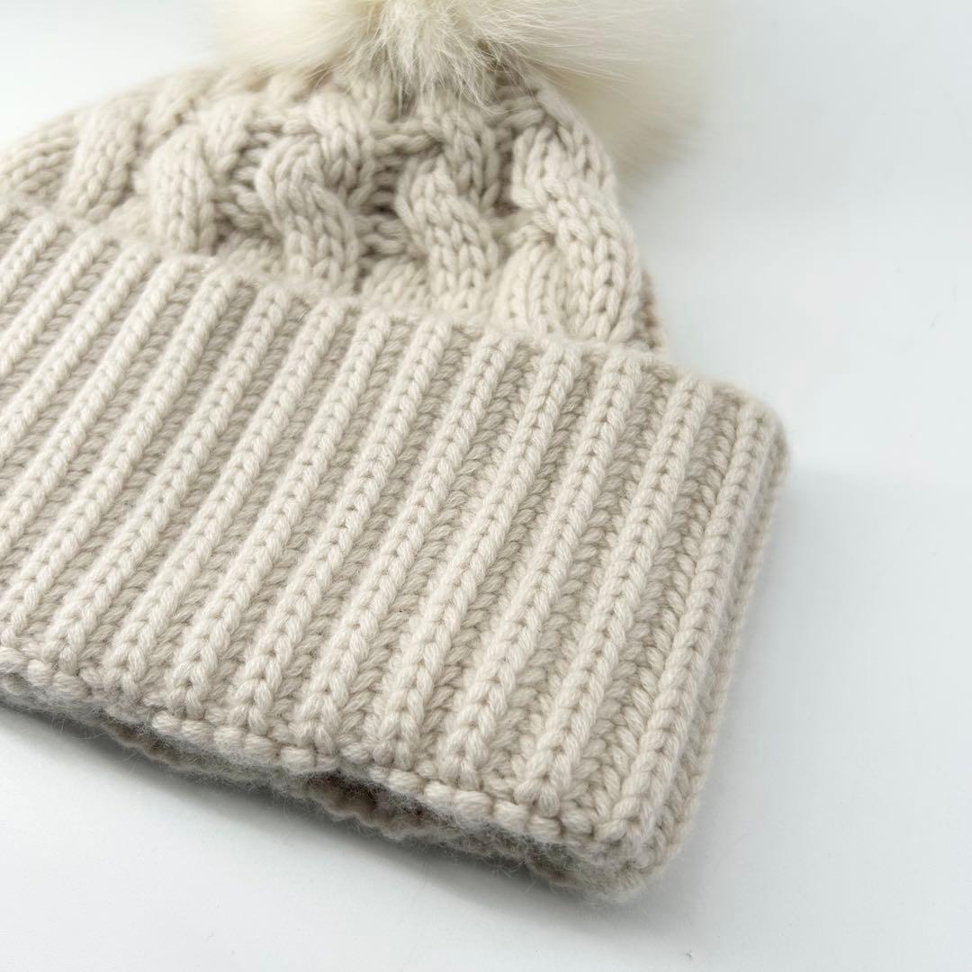 未使用級✨ドゥロワー カシミヤ100% フォックスファー アラン ニットキャップ