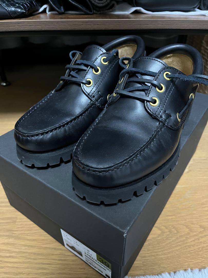 値下げ　2024aw zara レザー　デッキシューズ黒 39サイズ