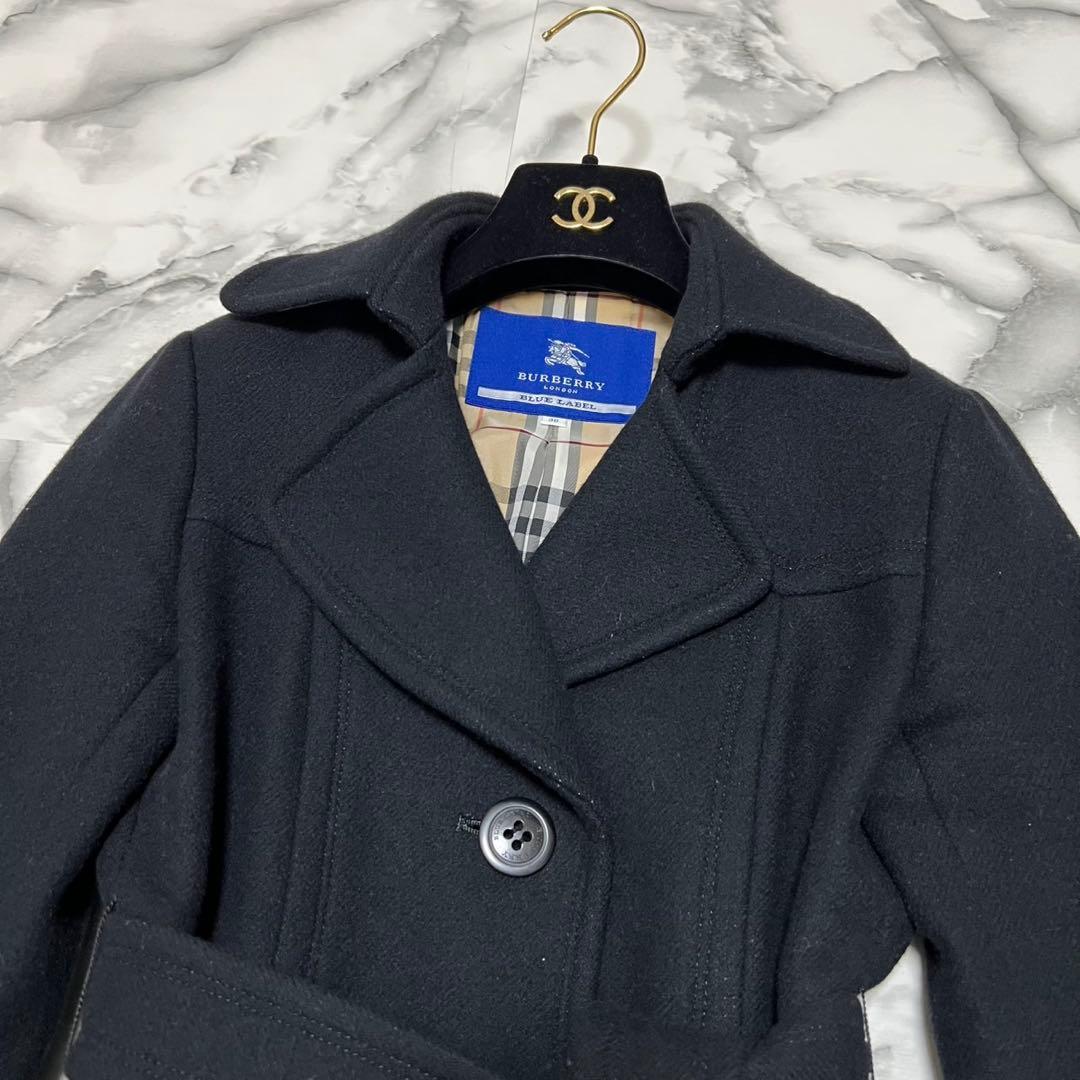 【極美品】バーバリーブルーレーベル　ロングコート　2wayベルト　アンゴラ 黒