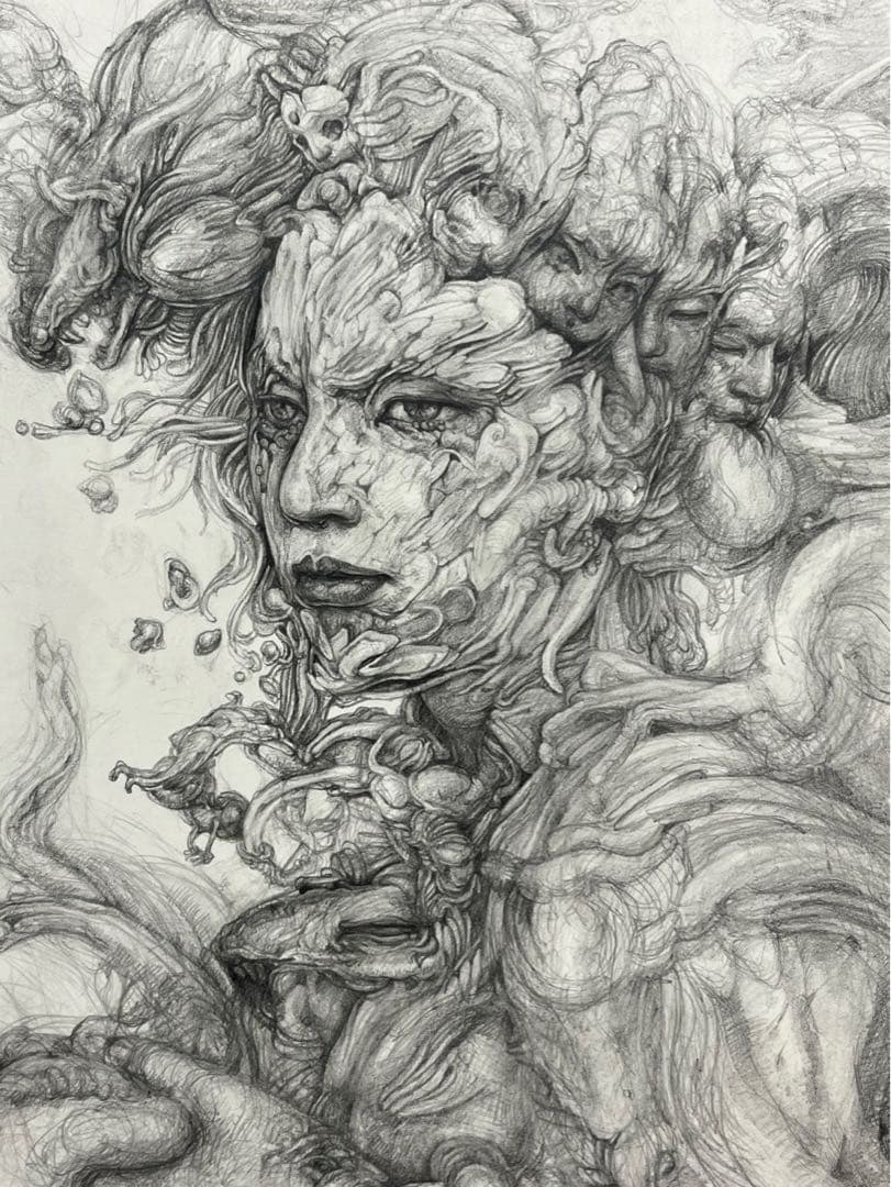 【真作保証】板波真樹「虚空にて」2018年 鉛筆画