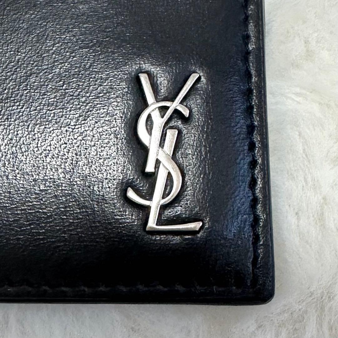 美品★サンローラン マネークリップ 二つ折り財布 カサンドラ シルバー レザー