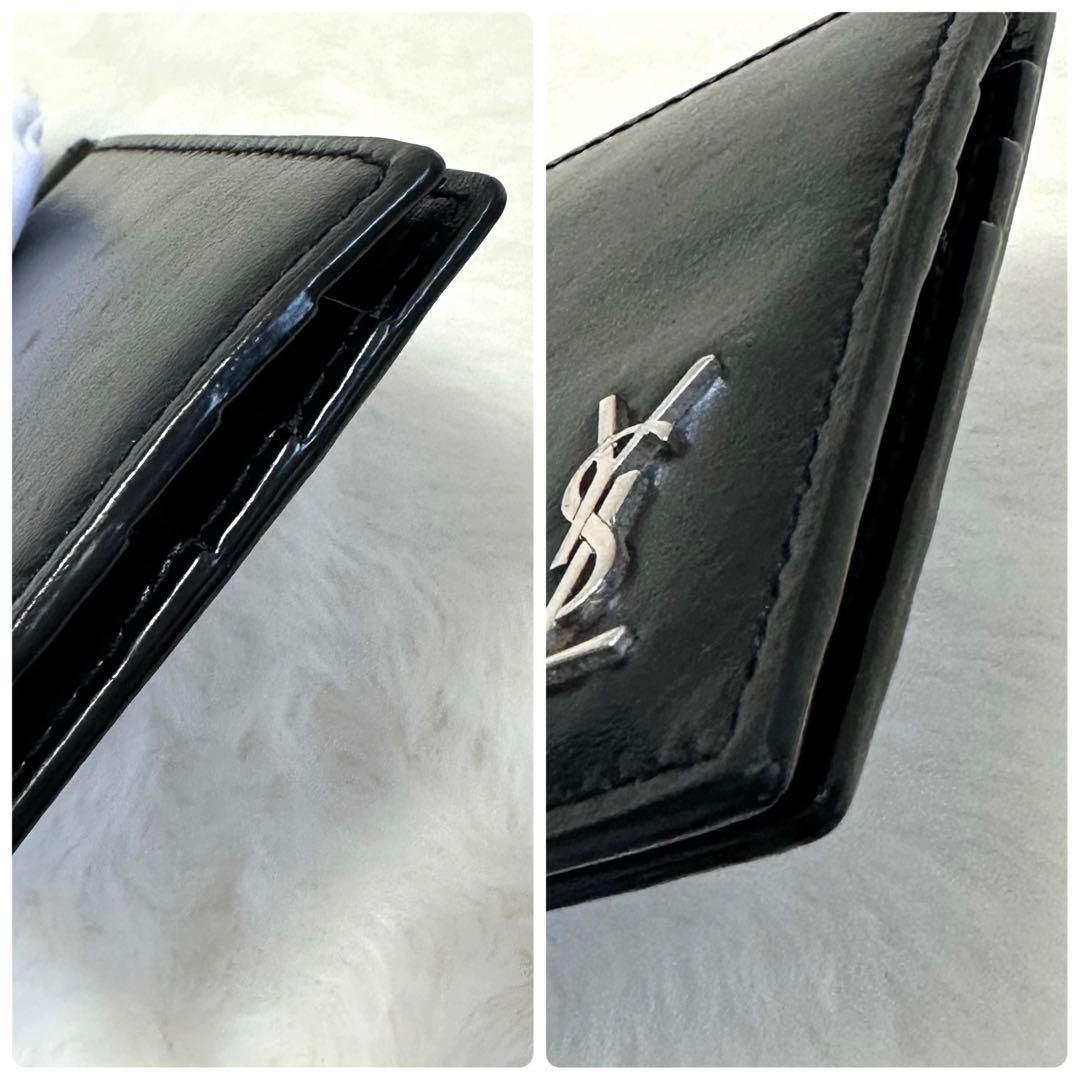 美品★サンローラン マネークリップ 二つ折り財布 カサンドラ シルバー レザー