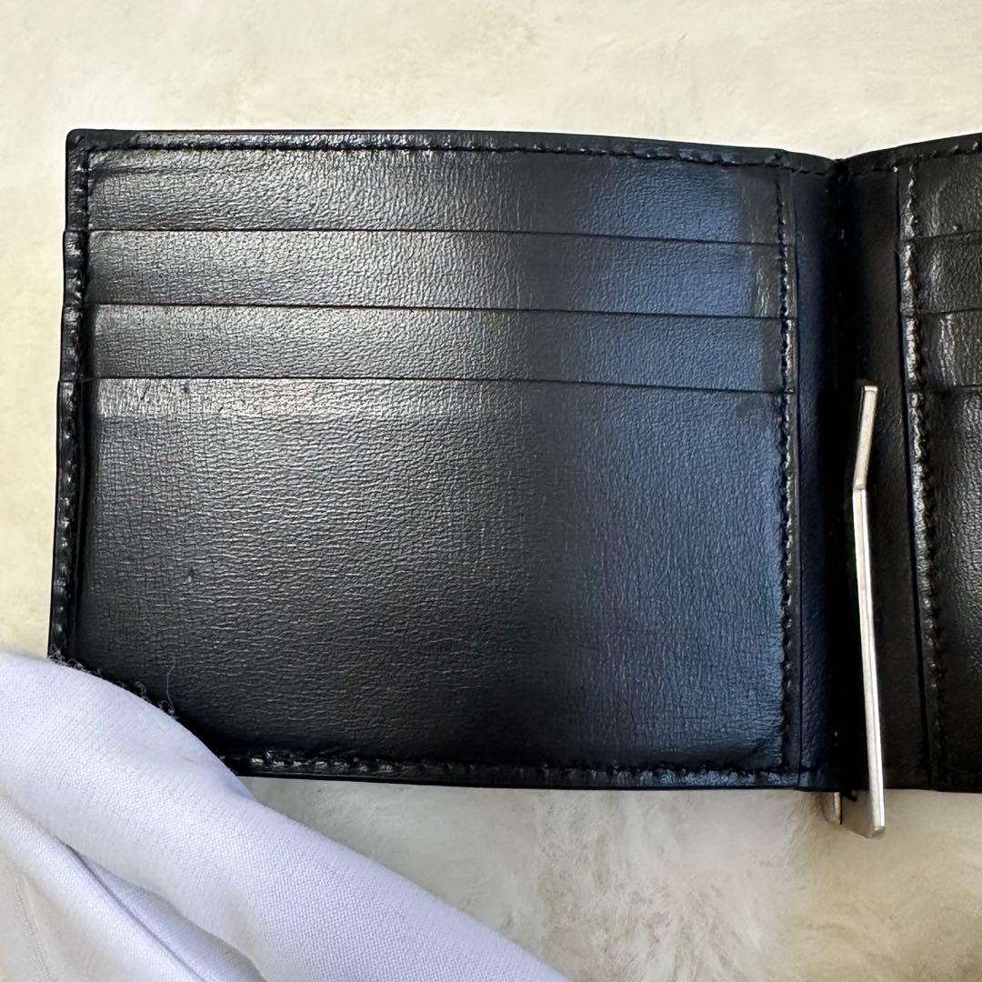 美品★サンローラン マネークリップ 二つ折り財布 カサンドラ シルバー レザー