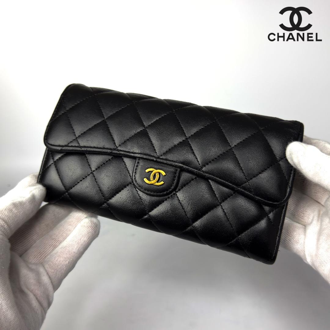 正規品　CHANEL シャネル　マトラッセ　ゴールド金具　フラップ　長財布