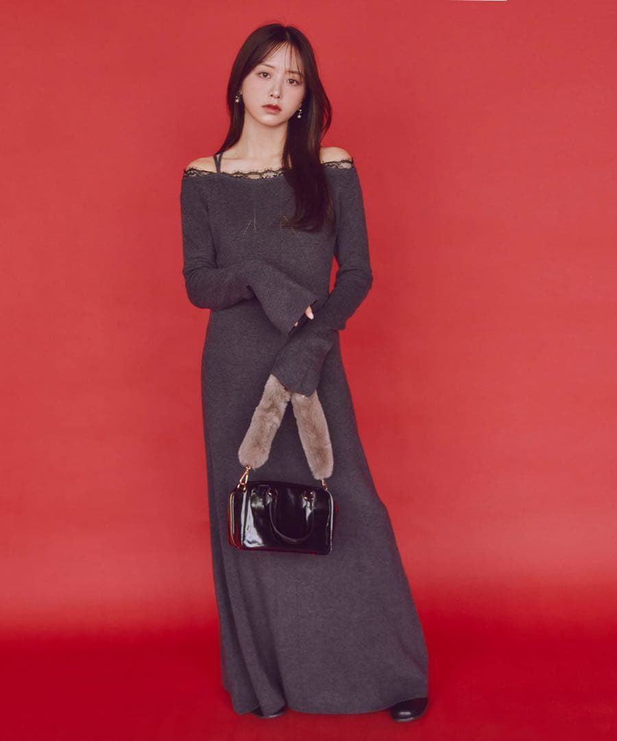 cocodeal ココディール レースディティールオフショルニットワンピース