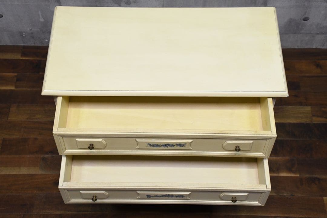 EFK19 アンティーク調 4段 サイドチェスト 勿忘草 わすれな草 ペイント