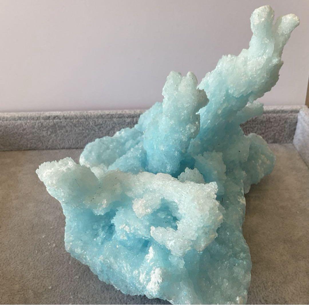 T991-2 アクアマリン水晶結晶　原石ジオードクラスター　天然石