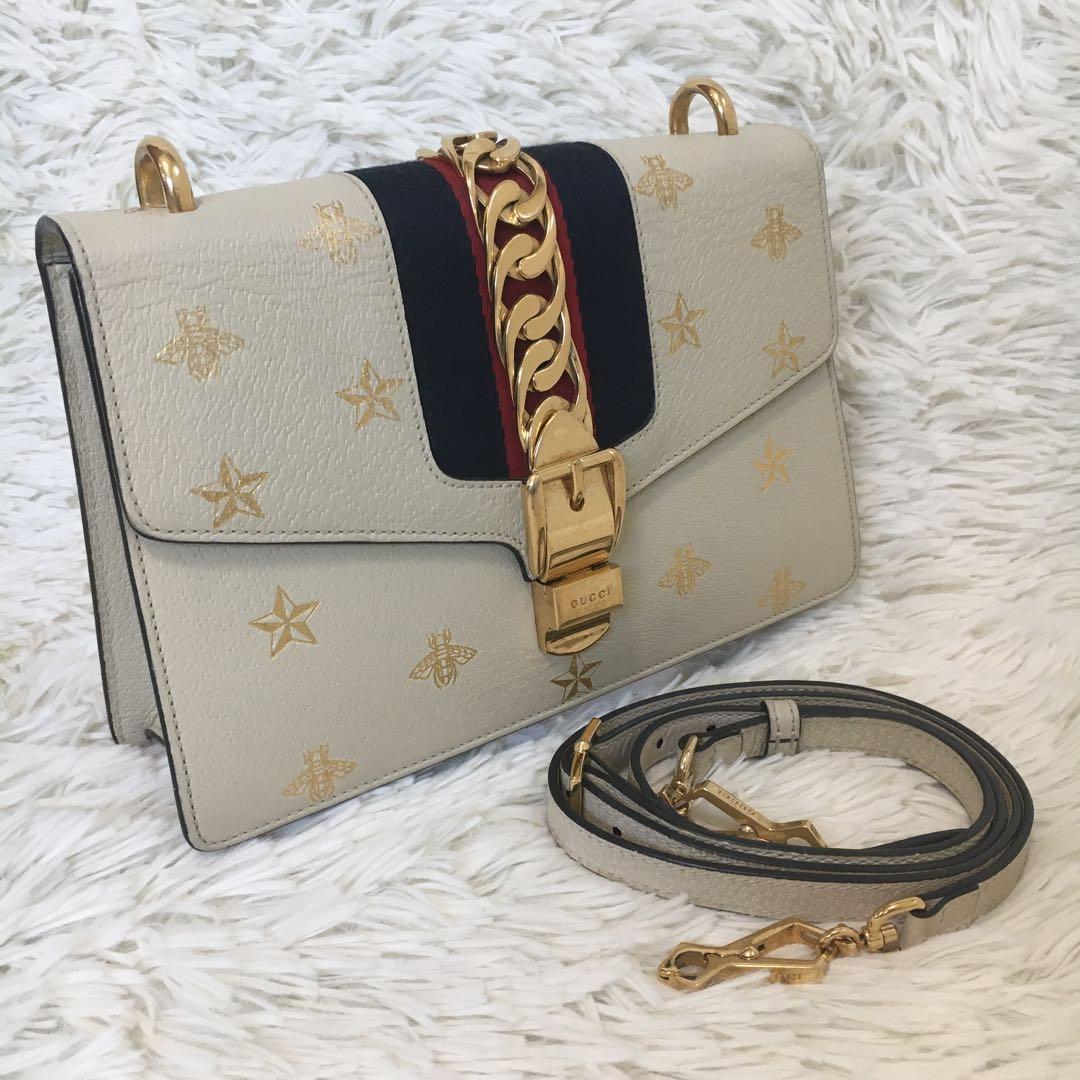 【極美品】グッチ ショルダーバッグ シルビィ ビー スター ウェブライン