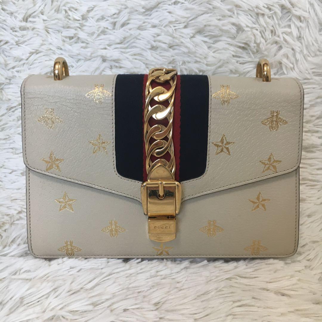 【極美品】グッチ ショルダーバッグ シルビィ ビー スター ウェブライン