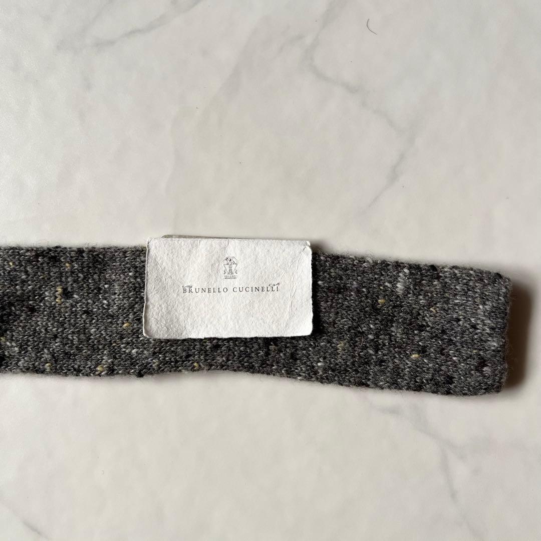 未使用品 ブルネロクチネリ ネクタイ ナロータイ ニット グレー カシミヤ混