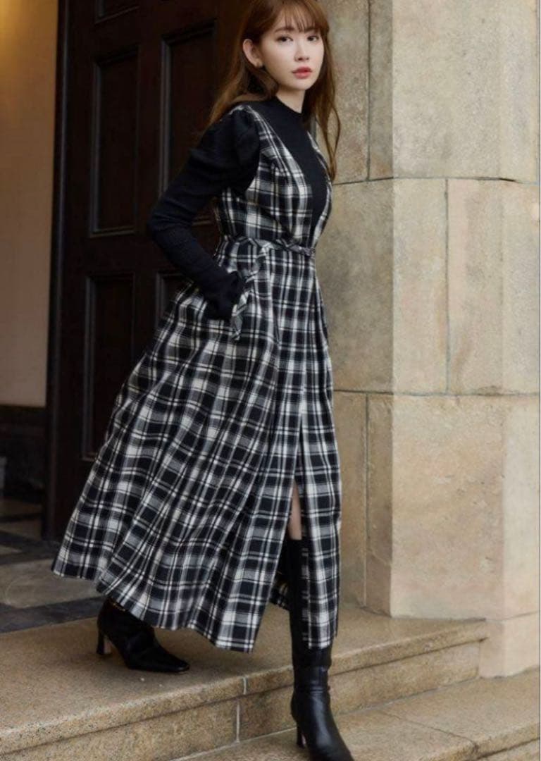 新品 herlipto Classic Plaid Jumper Dress