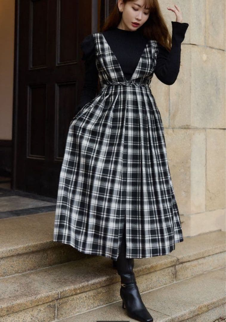 新品 herlipto Classic Plaid Jumper Dress