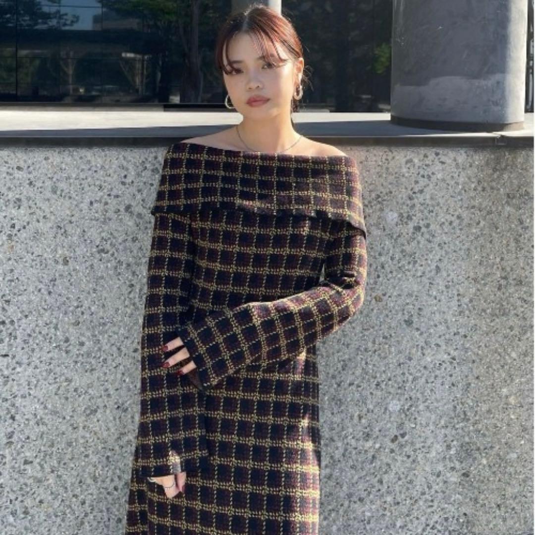 ワンピース AmeriVINTAGE UND OFF SHOULDER KNIT DRESS