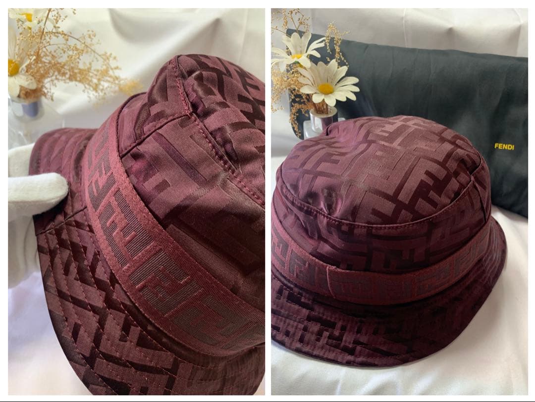 ✨FENDIレディースバケットハット✨秋冬アイコンFF✨清楚なワインレッド