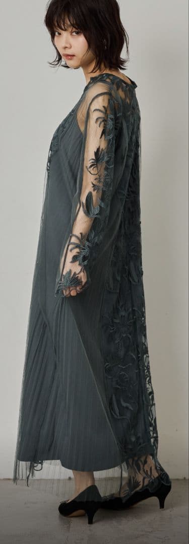 coffee★美品試着のみ★エスニックサイドプリーツドレス★ダークグリーン