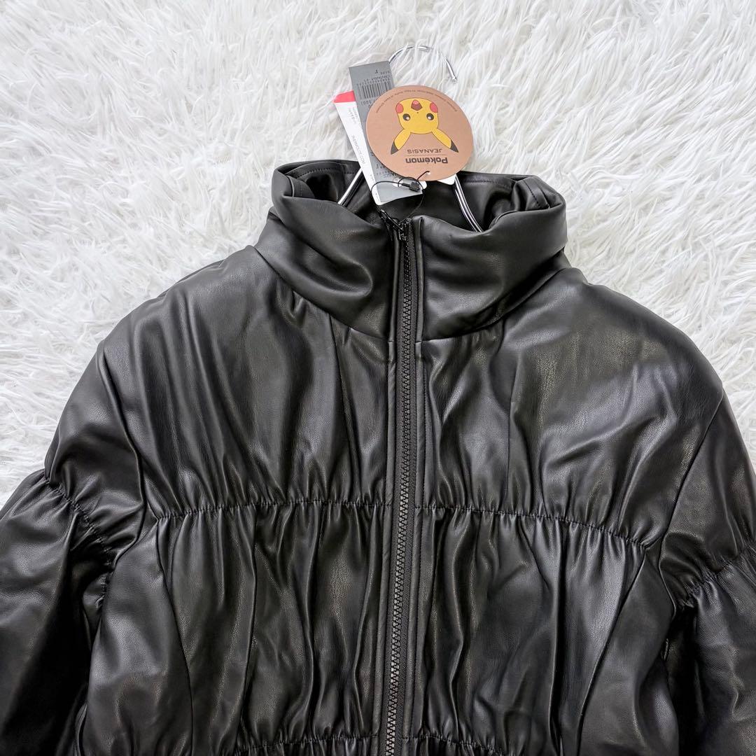 タグ付き未使用✨ジーナシス ポケモンコラボ 中綿ヴィーガンレザージャケット 黒F