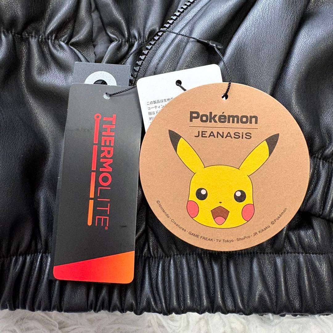 タグ付き未使用✨ジーナシス ポケモンコラボ 中綿ヴィーガンレザージャケット 黒F