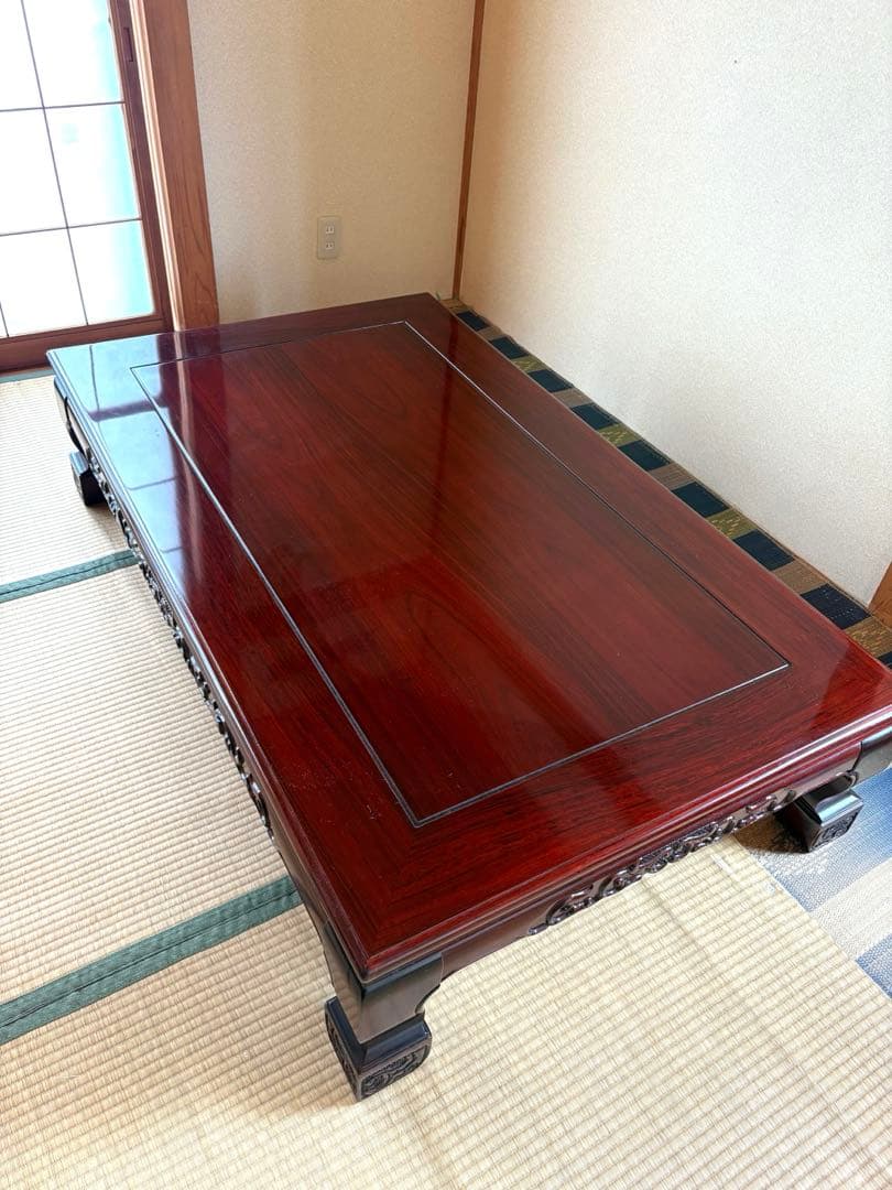 彫刻装飾付　テーブル　座卓　昭和