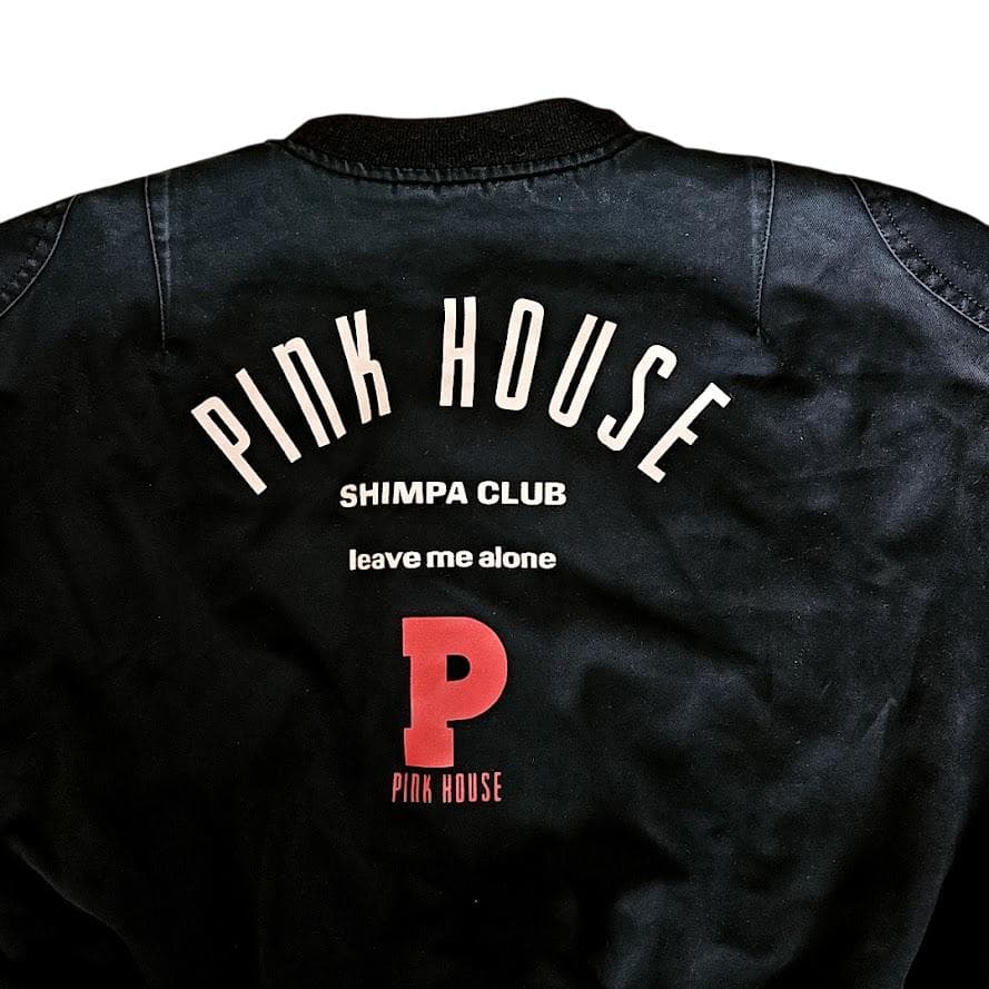 PINK HOUSE ロゴプリント 濃紺デニム ボンバージャケット 中綿入