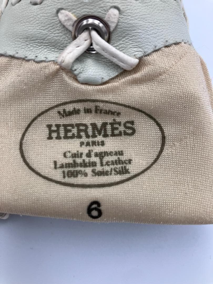 HERMESクロシェット　カデナ　ラムスキンシルバー金具グローブ　表記サイズ：6
