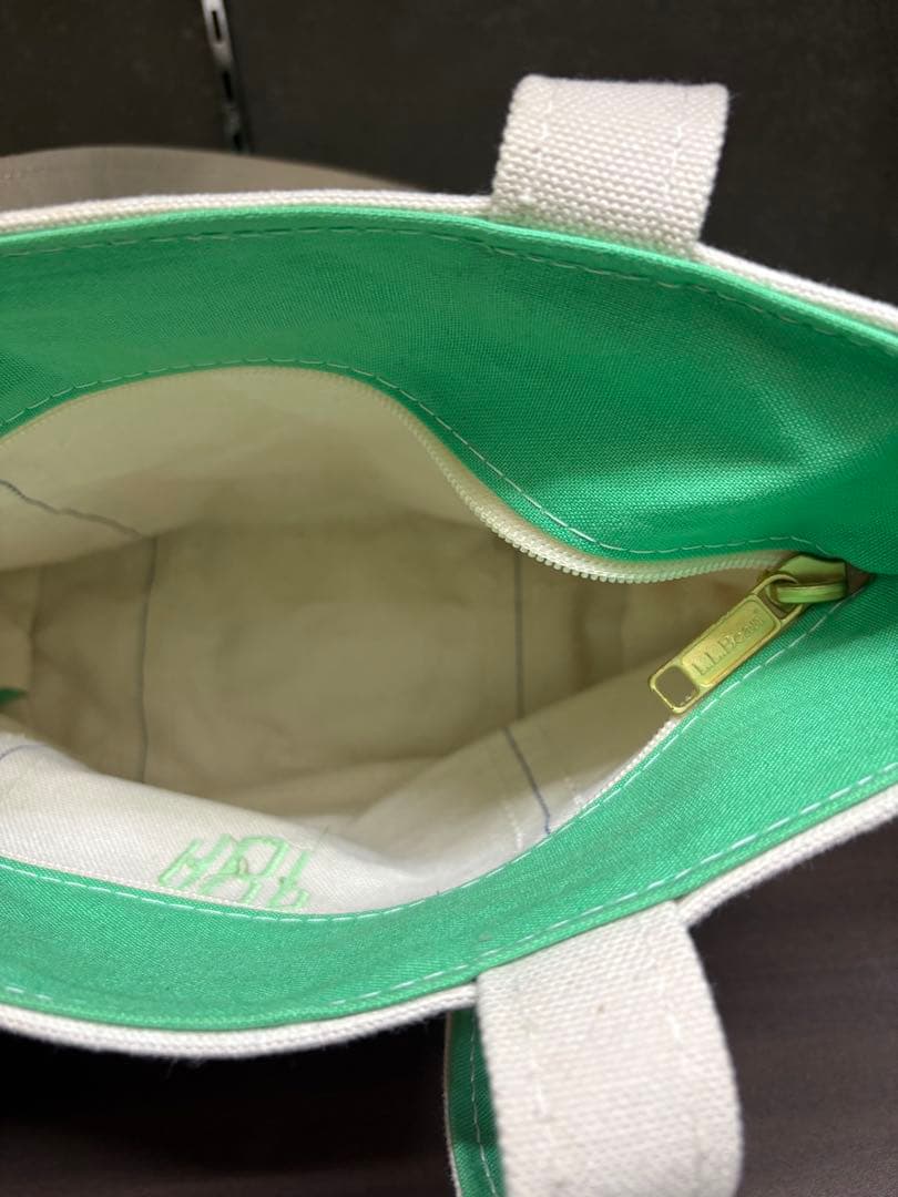 L.L.Bean ABP刺繍トートバッグ アイボリー/ライムグリーン