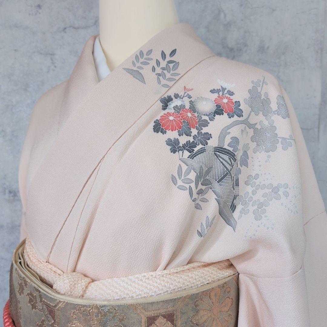訪問着　フルセット　着物　正絹　薄ピンク　トールサイズ　茶屋辻　友禅　花　F7