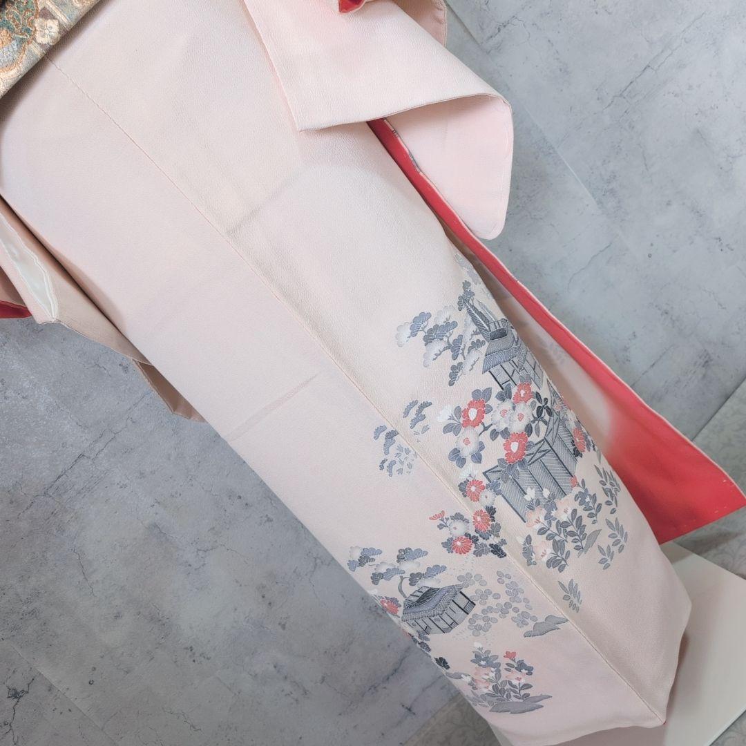 訪問着　フルセット　着物　正絹　薄ピンク　トールサイズ　茶屋辻　友禅　花　F7