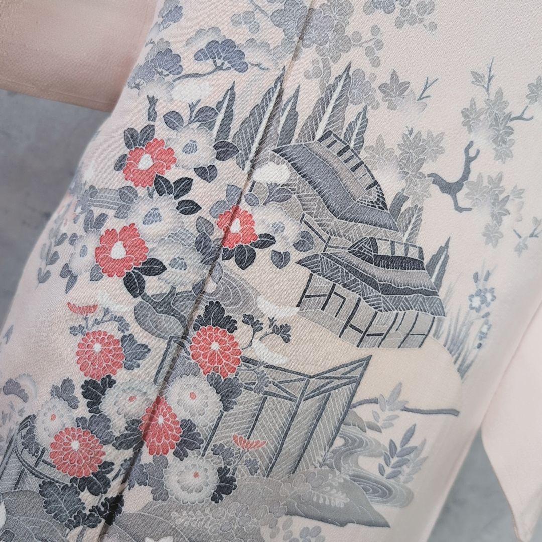 訪問着　フルセット　着物　正絹　薄ピンク　トールサイズ　茶屋辻　友禅　花　F7