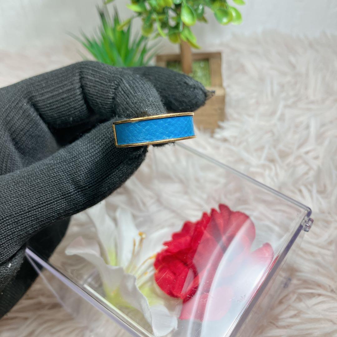 超美品 HERMES スカーフリング ケリー ゴールド ブルー カデナ 金