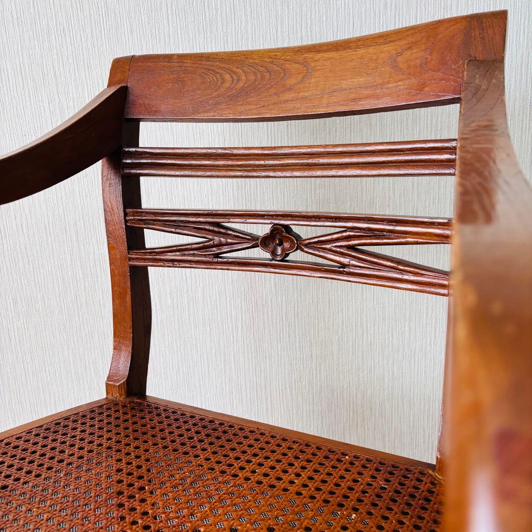 送料込み ヴィンテージ アームチェア 英国調 チッペンデール風 椅子 ラタン座面