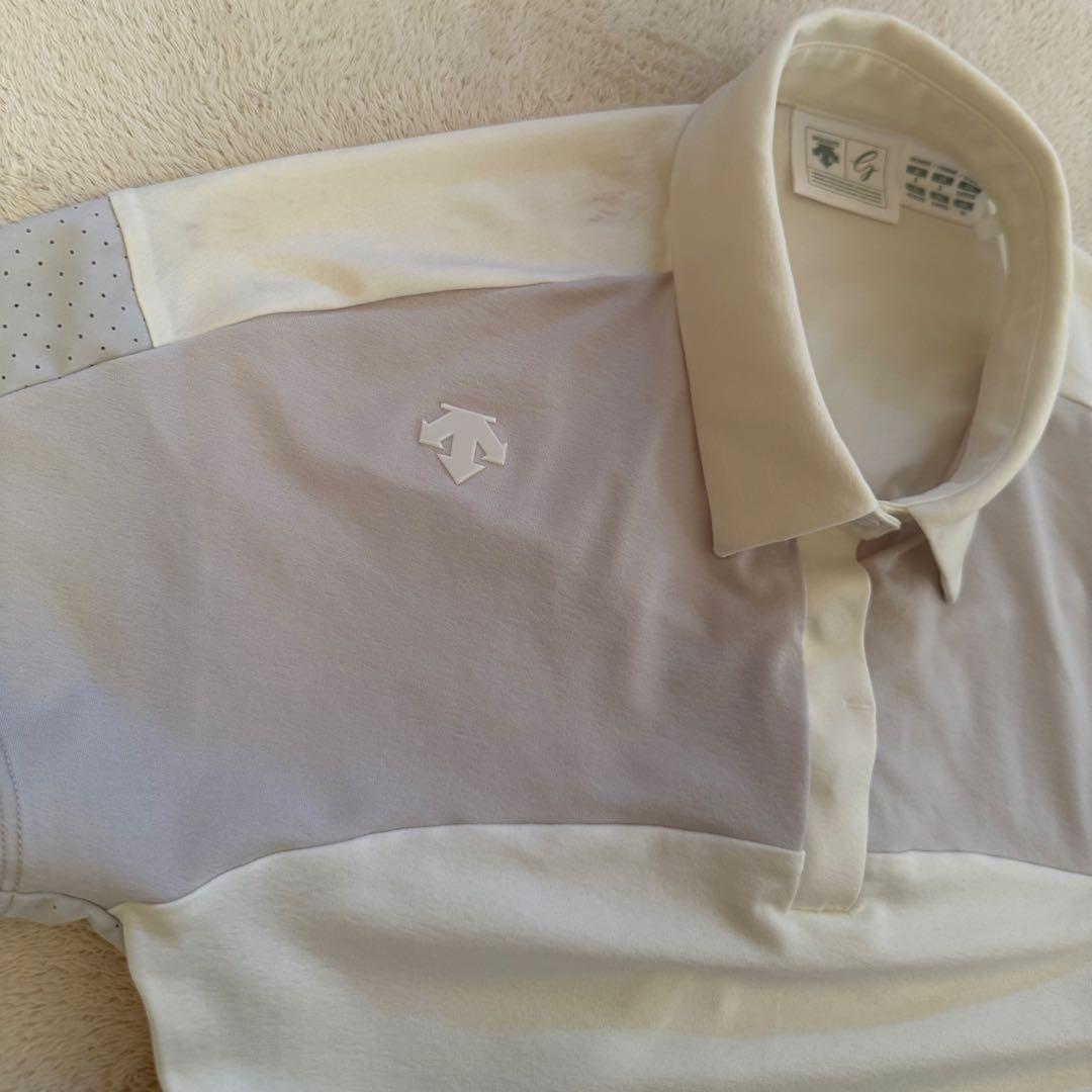 DESCENTE デサントゴルフ ポロシャツ ホワイト/グレー の バイカラー