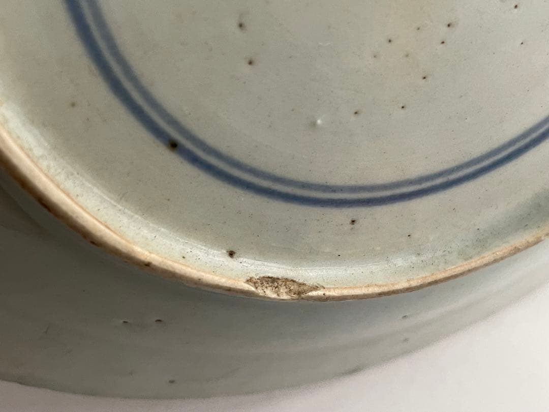 骨董　アンティーク　青花　染付　中国骨董　中国古陶磁　古染付　亀甲花文　丸皿