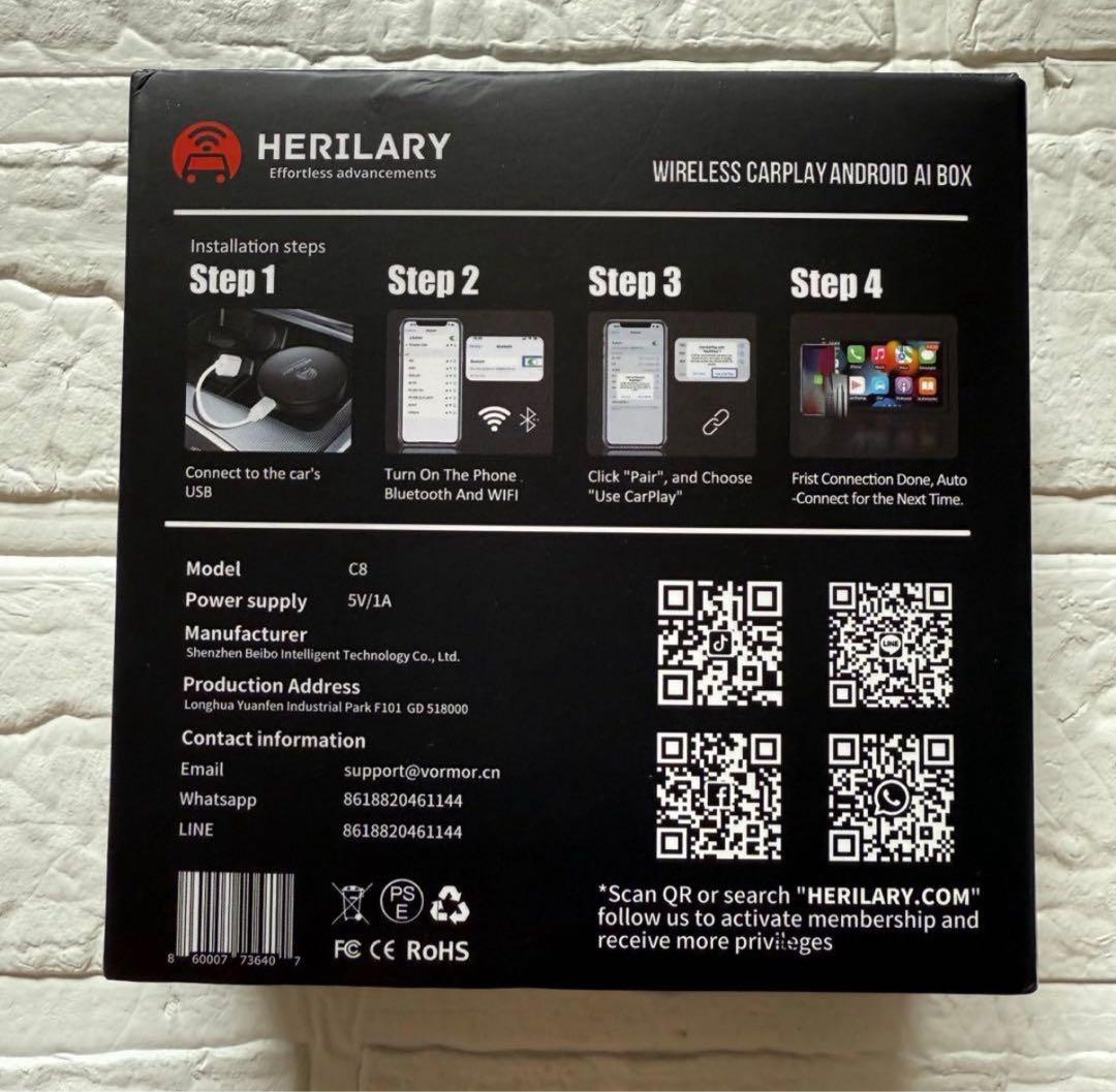 Herilary C8 CarPlay AI Boxワイヤレス　HDMI出力