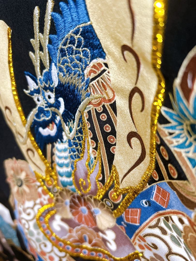 豪華刺繍入り♡産着　掛け着　熨斗目　兜　黒系