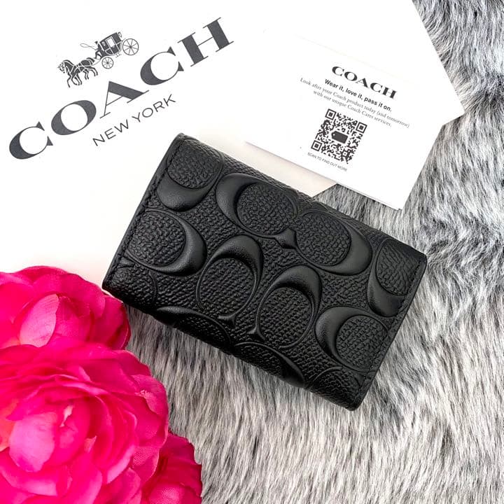新品☆COACH キーケース　メンズ ブラック エンボス キーケース