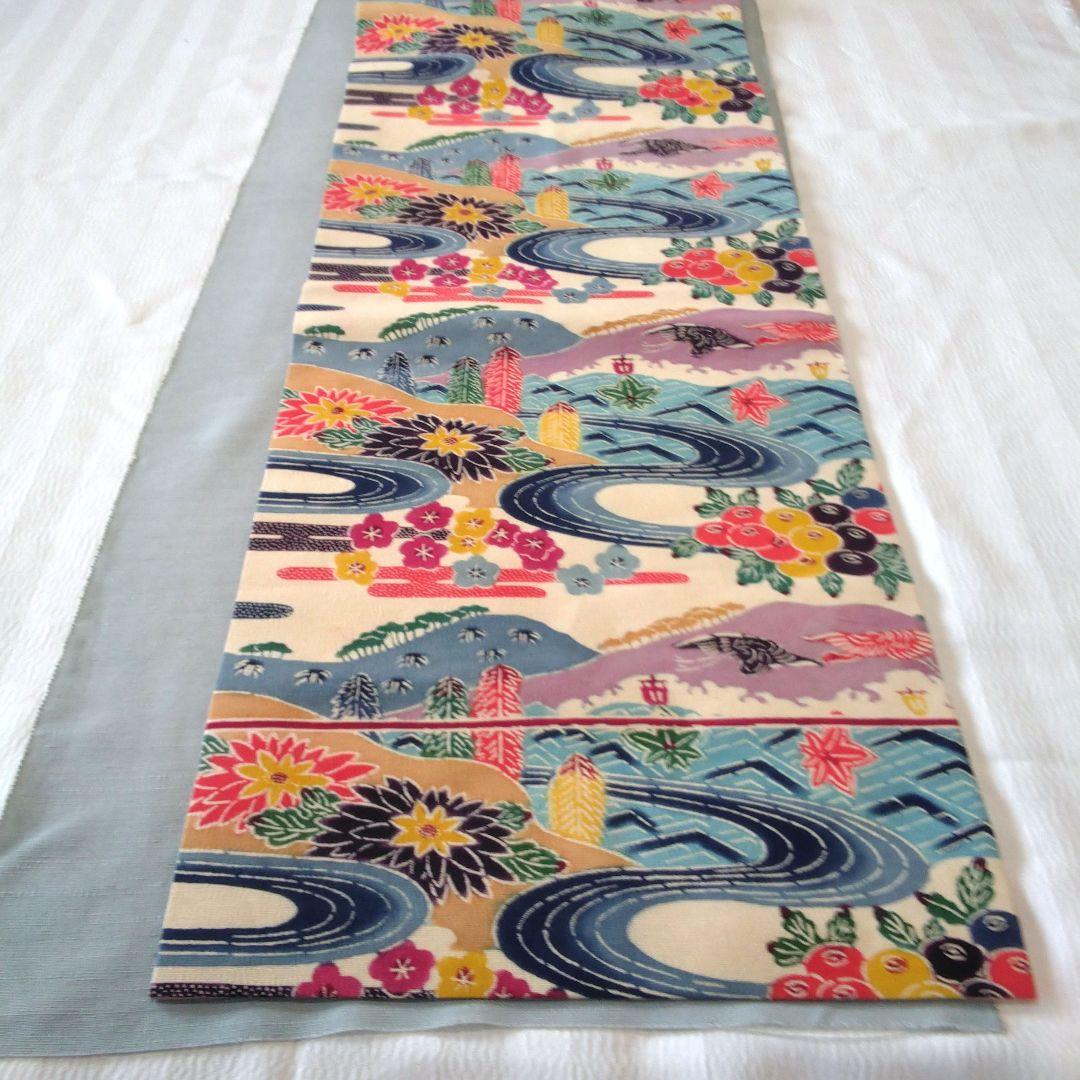 ⭐️お客様決定⭐️型染めの名古屋帯▪アイボリー地紅型風流水、菊、松竹梅で鮮やかな