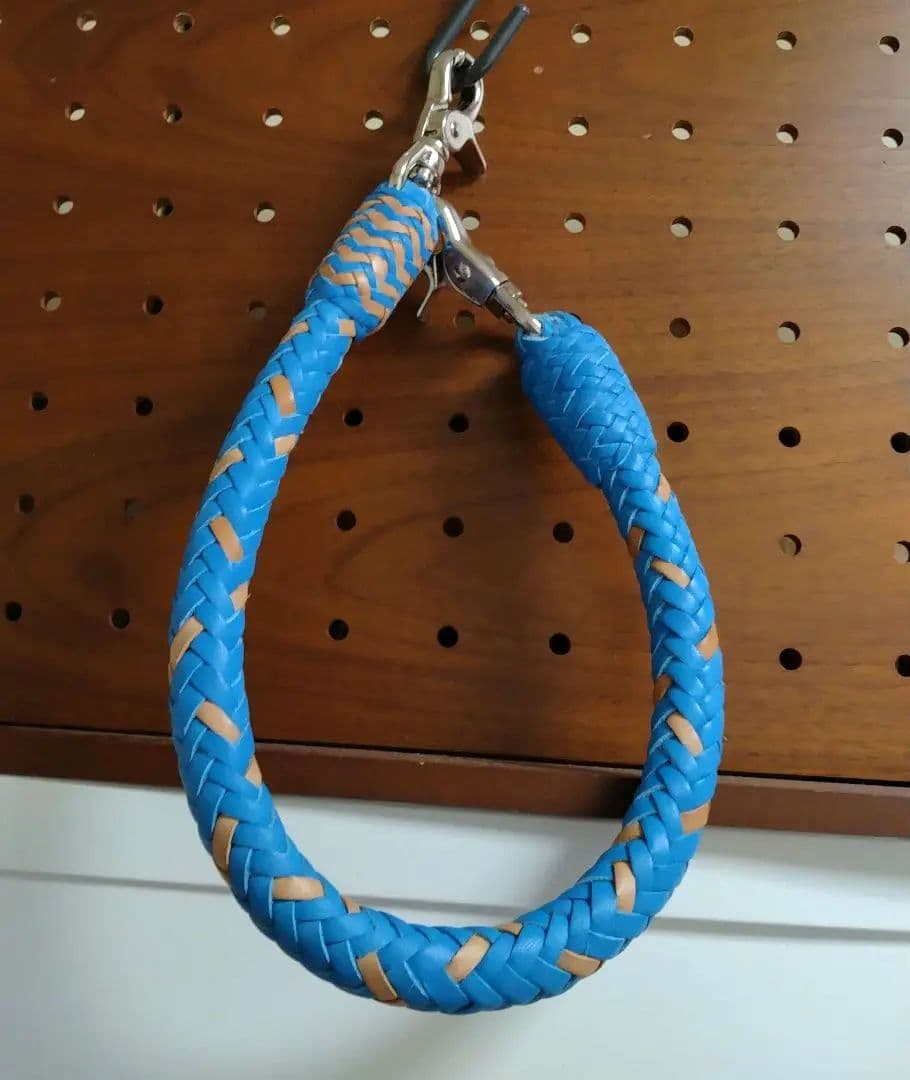 ★Muny様★ウォレットロープ極太☆ヌメ革ブルー×ナチュラル☆12本編み