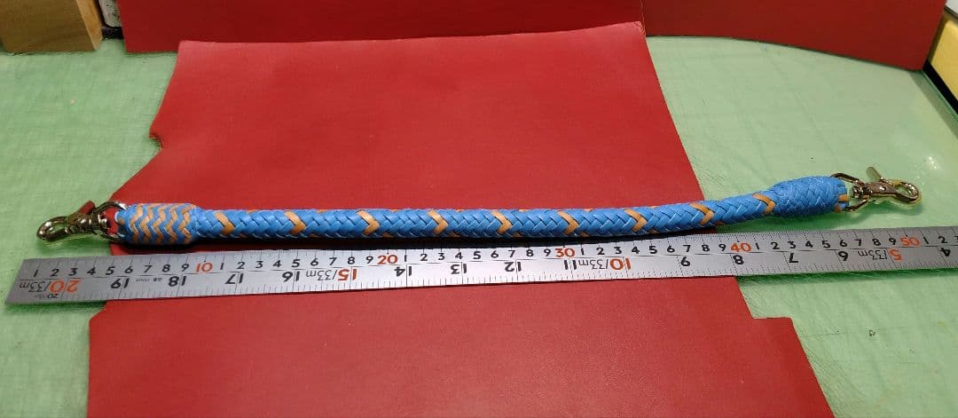 ★Muny様★ウォレットロープ極太☆ヌメ革ブルー×ナチュラル☆12本編み