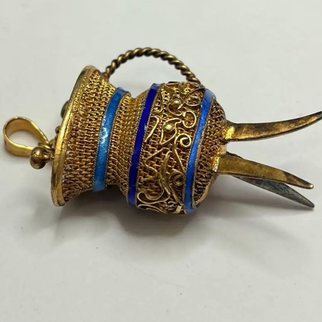 ヴィンテージ 1980年代 中国 SILVER 銀細工 七宝焼 ペンダントトップ