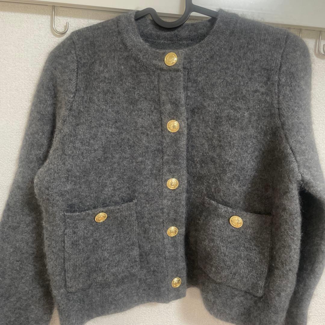 anuans カシミヤブレンドノーカラーニットジャケット グレー