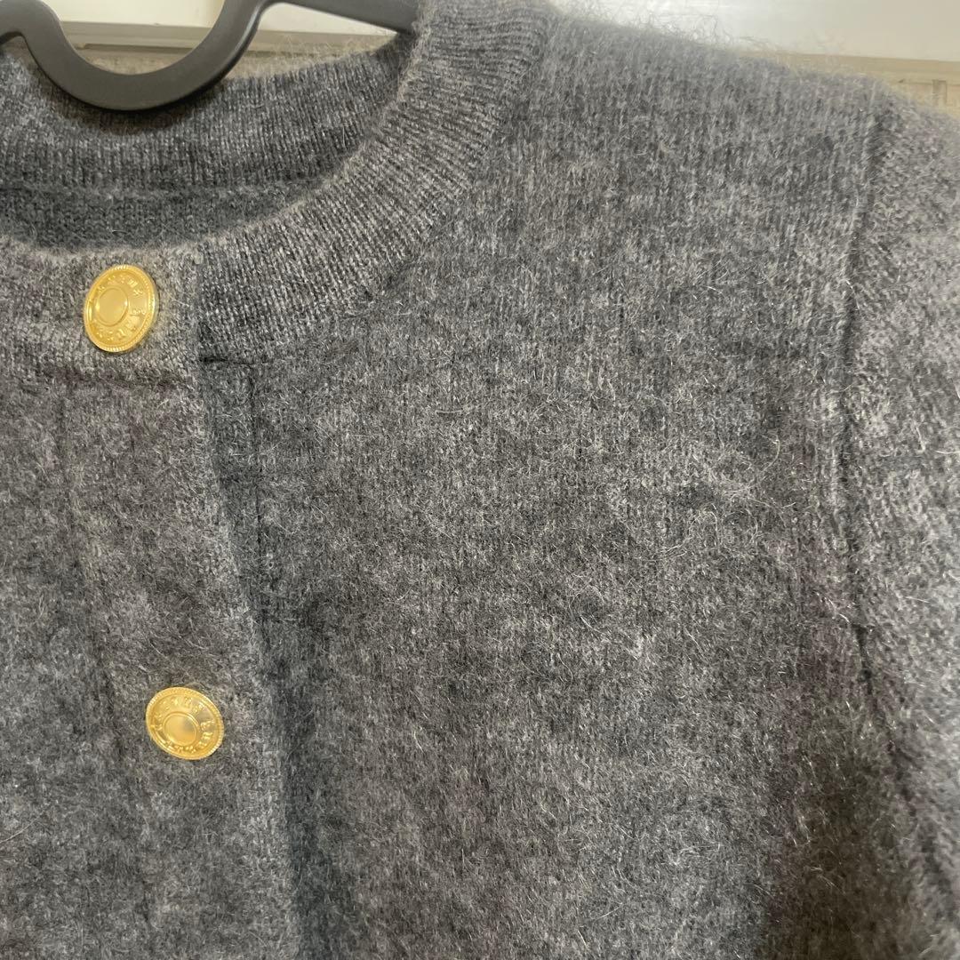 anuans カシミヤブレンドノーカラーニットジャケット グレー