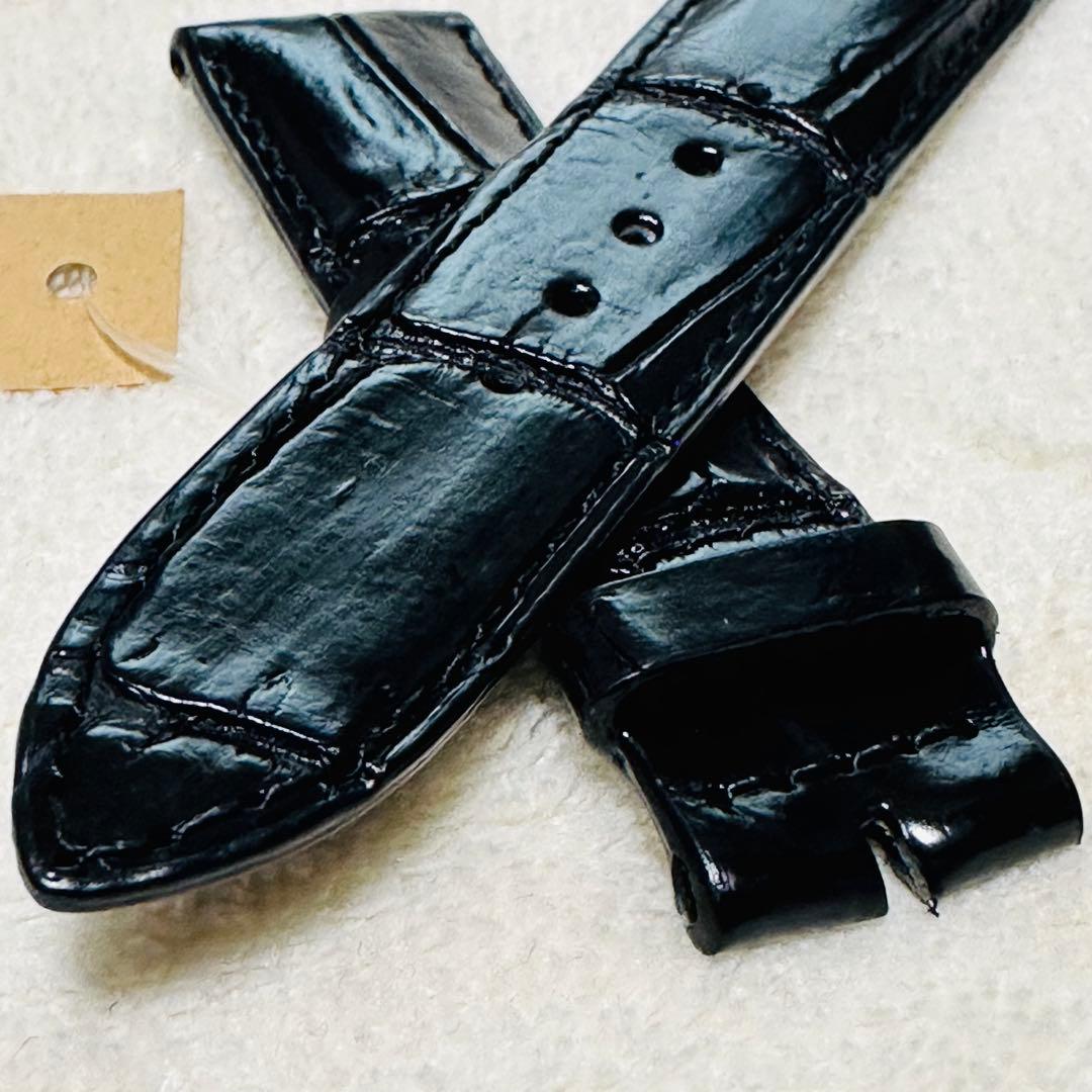 7289#20mm-18mmブラック★本物クロコダイル腕時計用ベルト