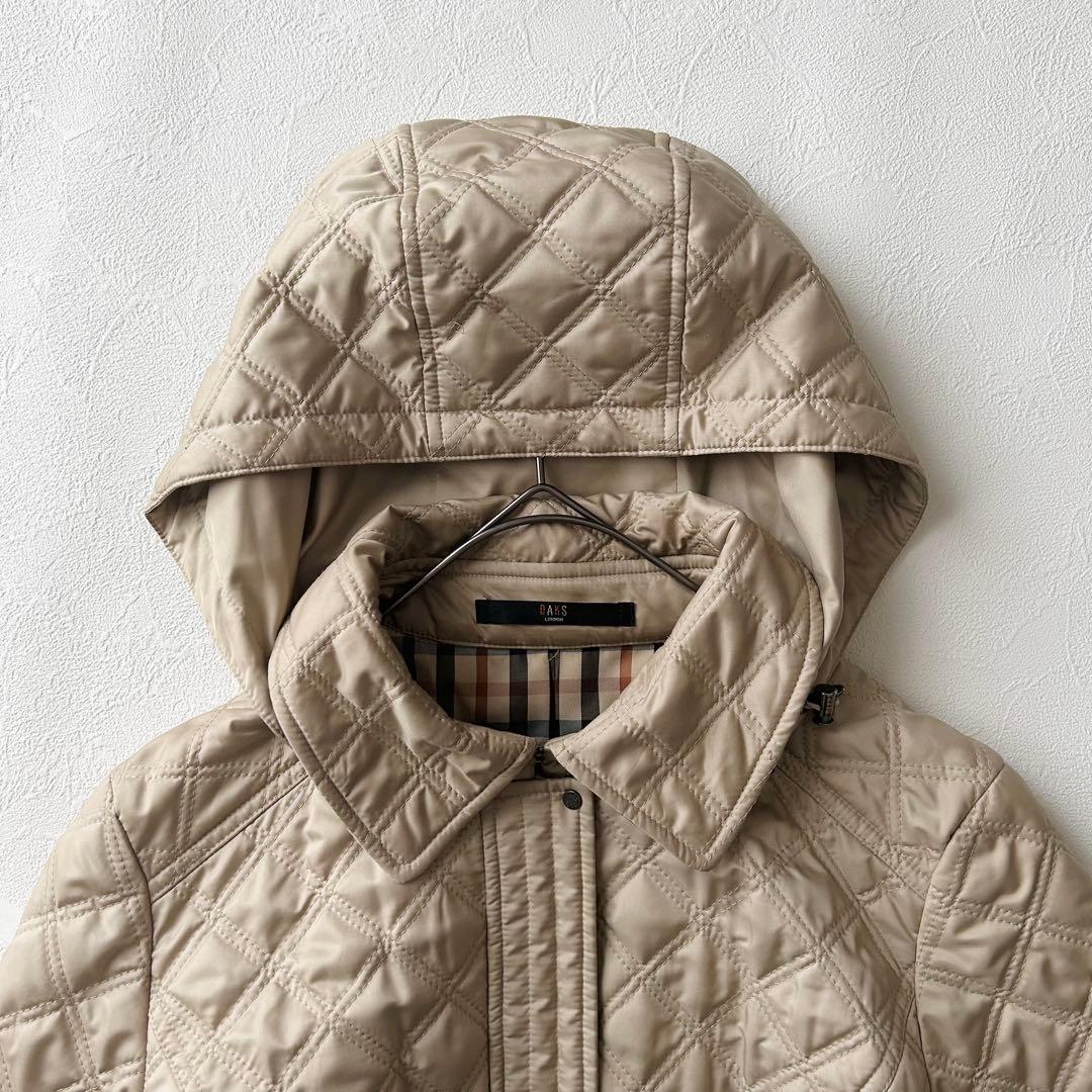 2925Z 美品 ダックス キルティングロングコート フード 2way ベージュ