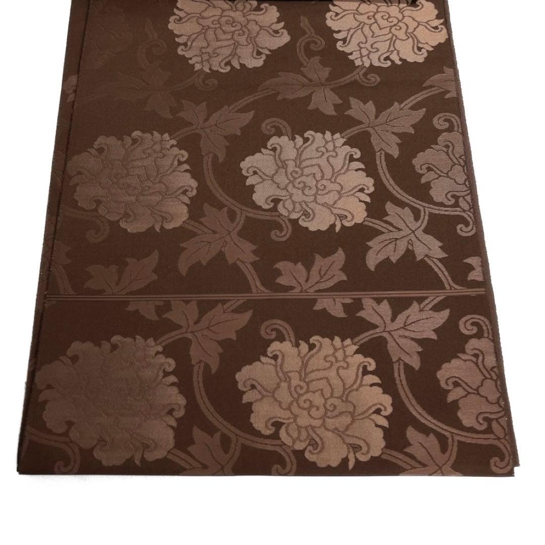 未着用　箔屋清兵衛　袋帯　全通　牡丹唐草文　ブラウン　着物　015a d